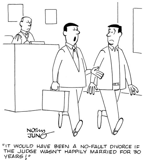 "It would have been a no-fault divorce if the judge wasn't happily married for 30 years!"