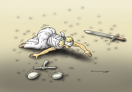 Justice loses her scales and sword.