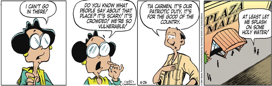 "I can't go in there? Do you know what people say about that place? It's scary! It's crowded! We're so vulnerable!"