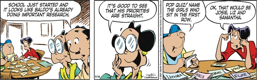 "School just started and it looks like Baldo's already doing important research."