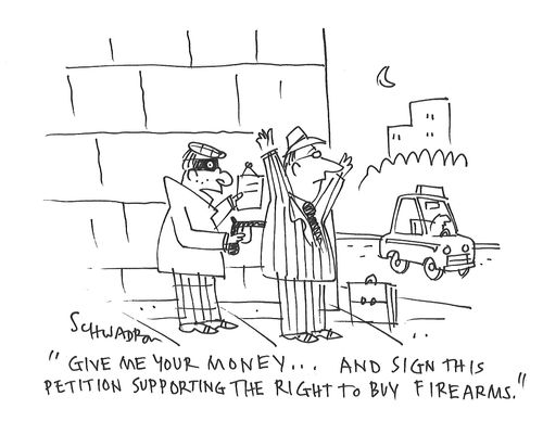 "Give me your money...and sign this petition supporting the right to buy firearms."