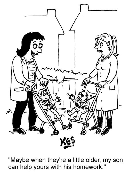 "Maybe when they're a little older, my son can help yours with his homework."
