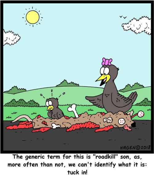 "The generic term for this is "roadkill" son, as, more often than not, we can't identify what it is: tuck in!"