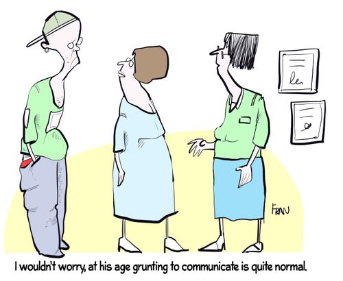 "I wouldn't worry, at his age grunting to communicate is quite normal."