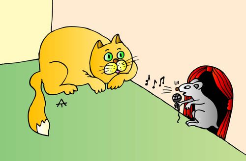 Mouse serenading a cat.