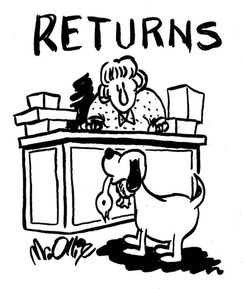 Dog at the Returns Desk