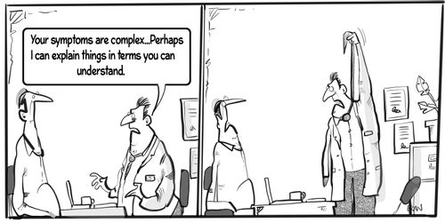 "Your symptoms are complex...perhaps I could explain things in terms you can understand."