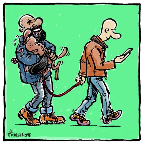 Distracted dog walker.