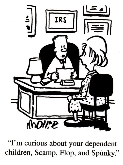 "I'm curious about your dependent children, Scamp, Flop, and Spunky."