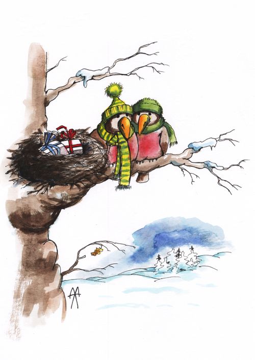 Christmas Birds on the Branch