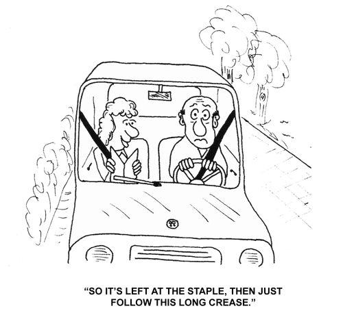 "So it's left at the staple, then just follow this long crease."