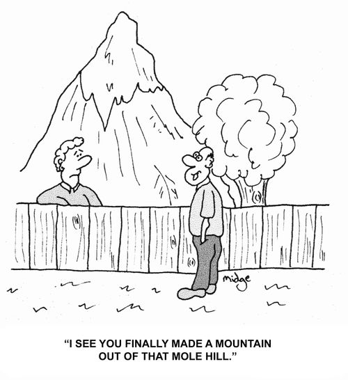 "I see you finally made a mountain out of that mole hill."