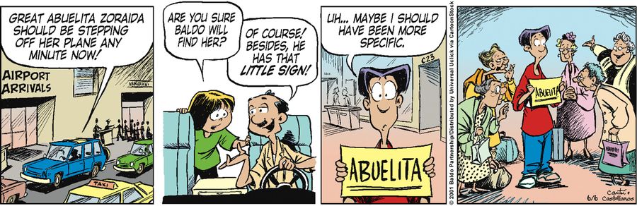 "Great Abuelita Zoraida should be stepping off her plane any minute now!"