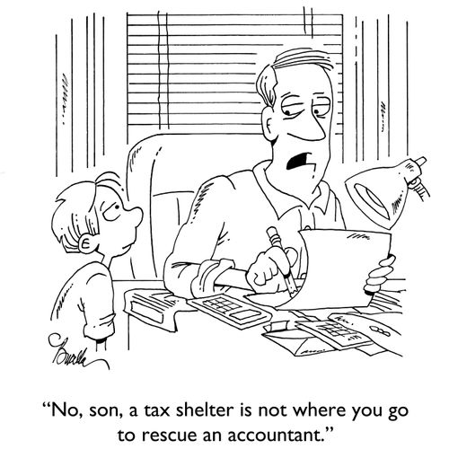 "No, son, a tax shelter is not where you go to rescue an accountant."