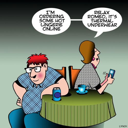 "I'm ordering some hot lingerie online...Relax romeo, it's thermal underwear."