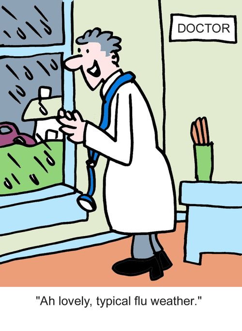 "Ah lovely, typical flu weather."