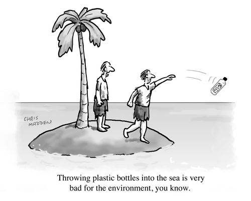 "Throwing plastic bottles into the sea is very bad for the environment, you know."