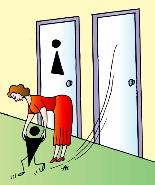 Woman freeing a sign.
