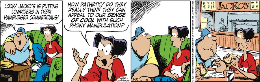 "Look! Jacko's is putting lowriders in their hamburger commercials!"