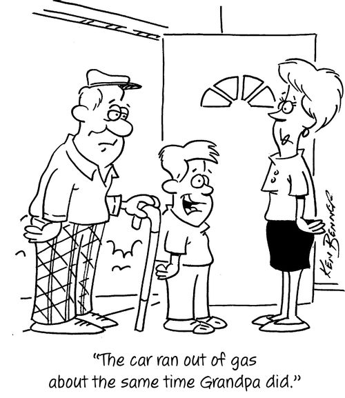 "The car ran out of gas about the same time Grandpa did."
