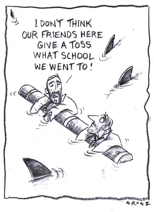 "I don't think our friends here give a toss what school we went to!"