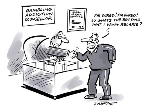 "I'm cured! I'm cured! So what's the betting that I won't relapse?"