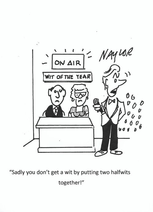 "Sadly you don't get a wit by putting two halfwits together!"