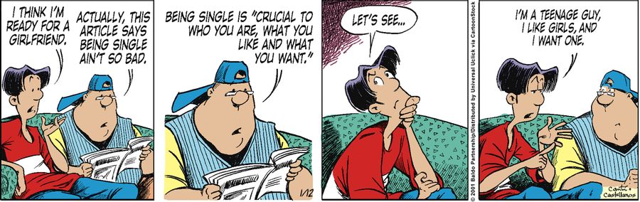"Actually, this article says being single isn't so bad. Being single is 'crucial to who you are, what you like and what you want.'"