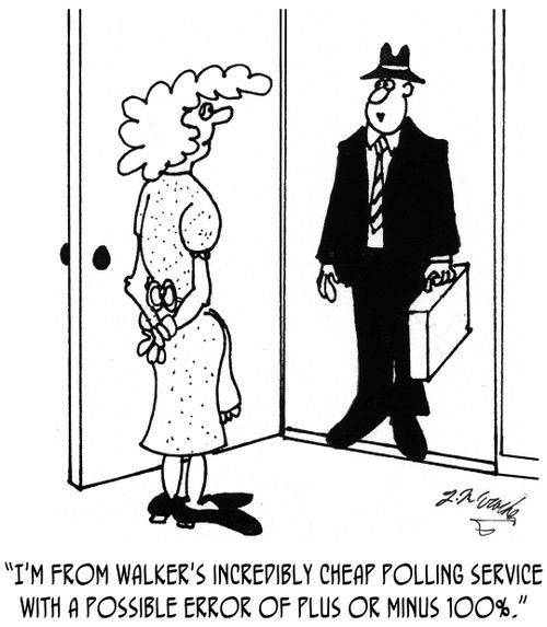 "I'm from Walker's incredibly cheap polling service with a possible error of plus or minus 100%."