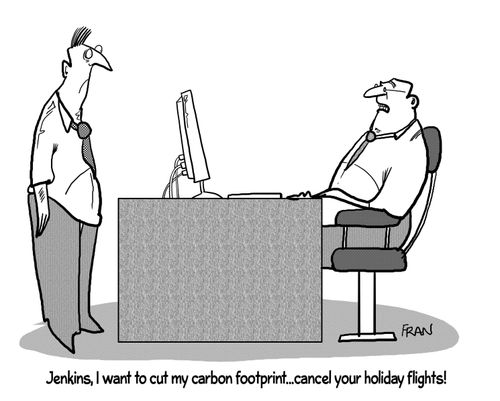 "Jenkins, I want to go to my carbon footprint!"