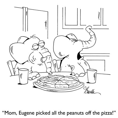"Mom, Eugene picked all the peanuts off the pizza!"