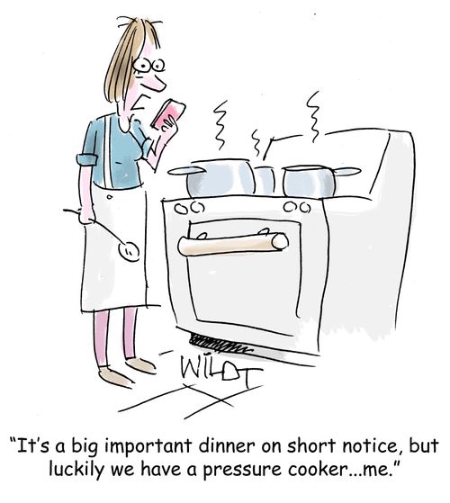"It' a big important dinner on short notice, but luckily we have a pressure cooker...me."