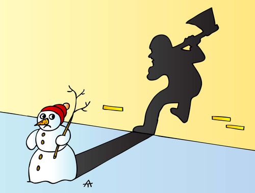 Snowman with scary shadow