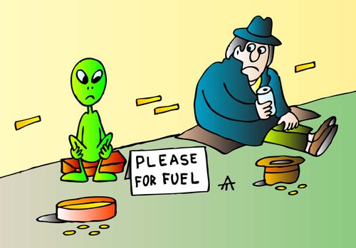 Alien begging for fuel money