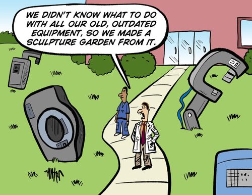 'We didn't know what to do with all our old, outdated equipment, so we made a sculpture garden from it.'