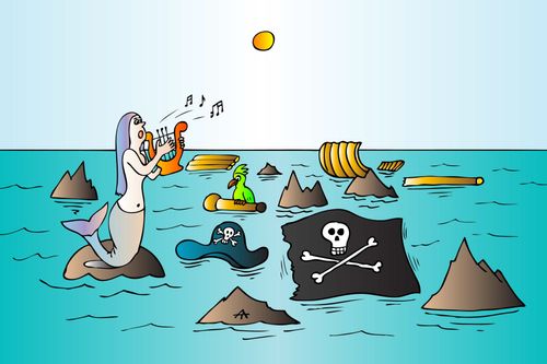 Mermaid luring pirates to their death
