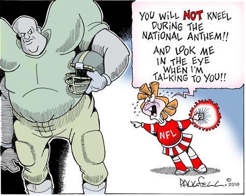 "You will NOT kneel during the national anthem!! And look me in the eye when I'm talking to you!!"
