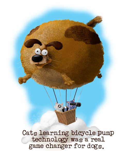 Cats learning bicycle pump technology was a real game changer for dogs.