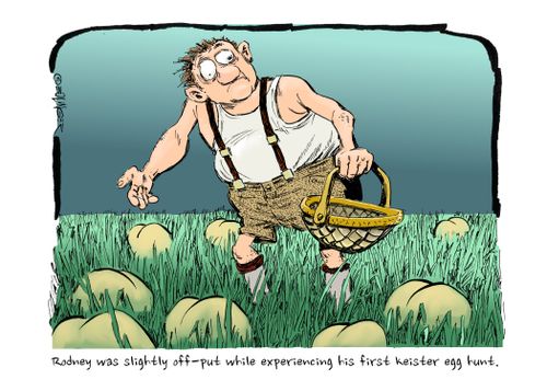 Rodney was slightly off-put while experiencing his first kiester egg hunt.