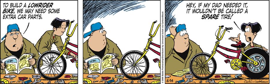 "To build a lowrider bike, we may need some extra car parts."