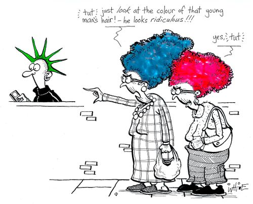 "...Just look at the colour of that young man's hair!  - He looks ridiculous!!"