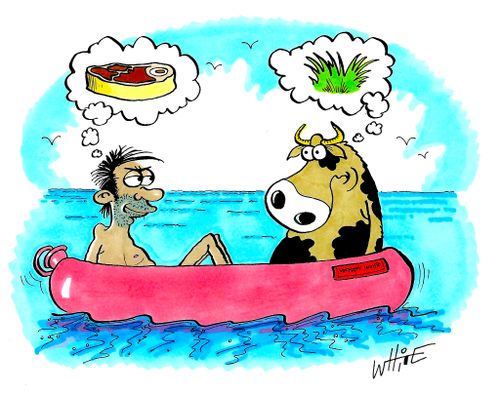 Cow in lifeboat...
