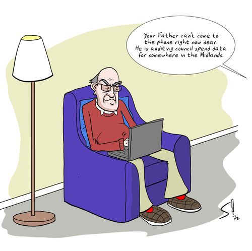 "Your Father can't come to the phone right now dear. He is auditing council spend data for somewhere in the Midlands."