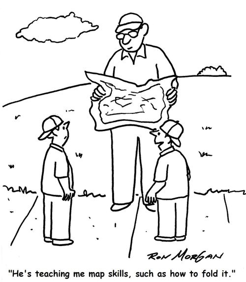 "He's teaching me map skills, such as how to fold it."