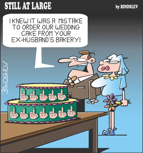 "I knew it was a mistake to order our wedding cake from your ex-husband's bakery!"