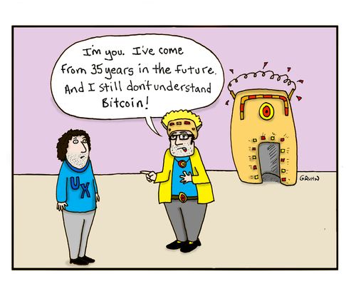 "I'm you. I've come from 35 years in the Future. And I still don't understand Bitcoin!"