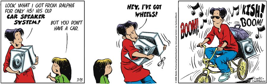 "Look what I got from Ralphie for $15! His old car speaker system!"