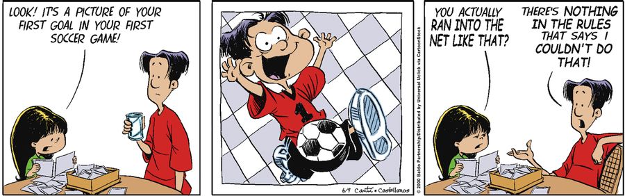 "Look! It's a picture of your first goal in your first soccer game!"