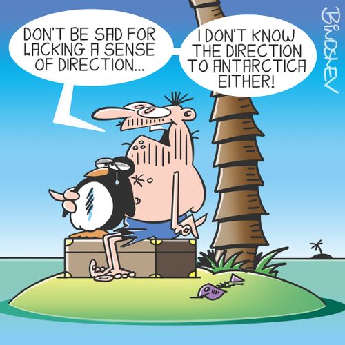 "Don't be sad for lacking a sense of direction... I don't know the direction to Antarctica either!"