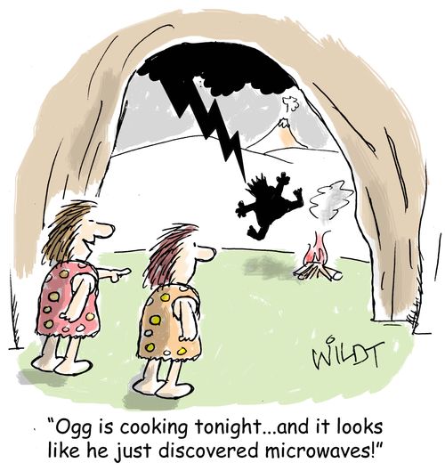 "Ogg is cooking tonight...and it looks like he just discovered microwaves!"